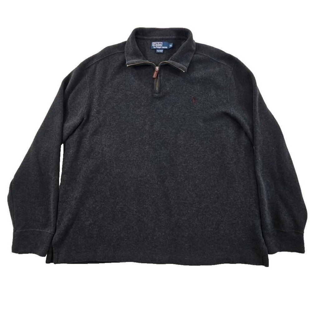 Polo Ralph Lauren 1/4 Zip Henley Men's XL Dark Grey EUC Long Sleeves Old Money